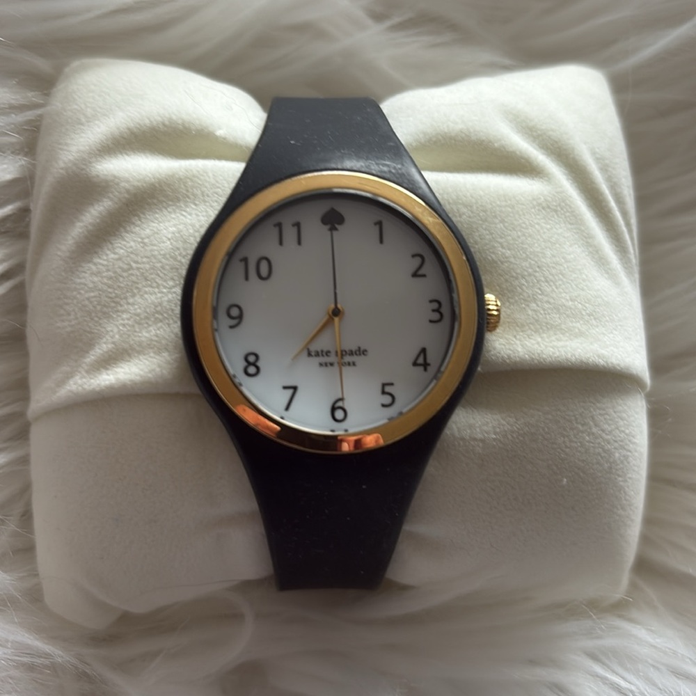 Kate Spade watch with Black Rubber Band.  Gold/Black. Lightly Used.